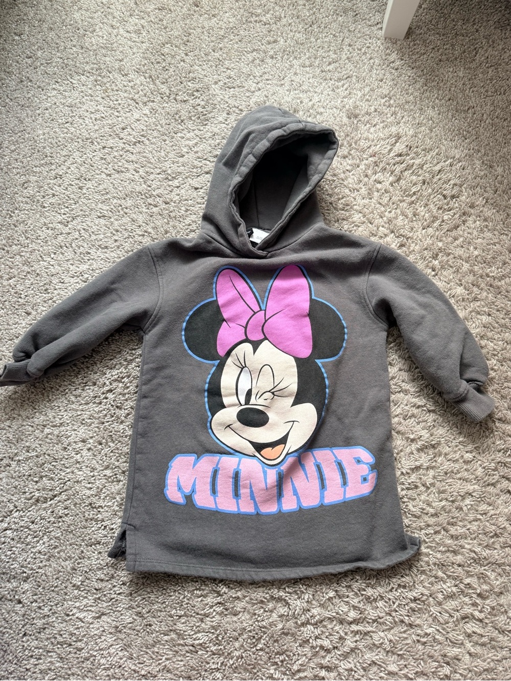 Zara Gray Hoodie Dress with Pink Bow Minnie Graphic